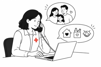 Caseworker coordinating a follow-up with a partner organization